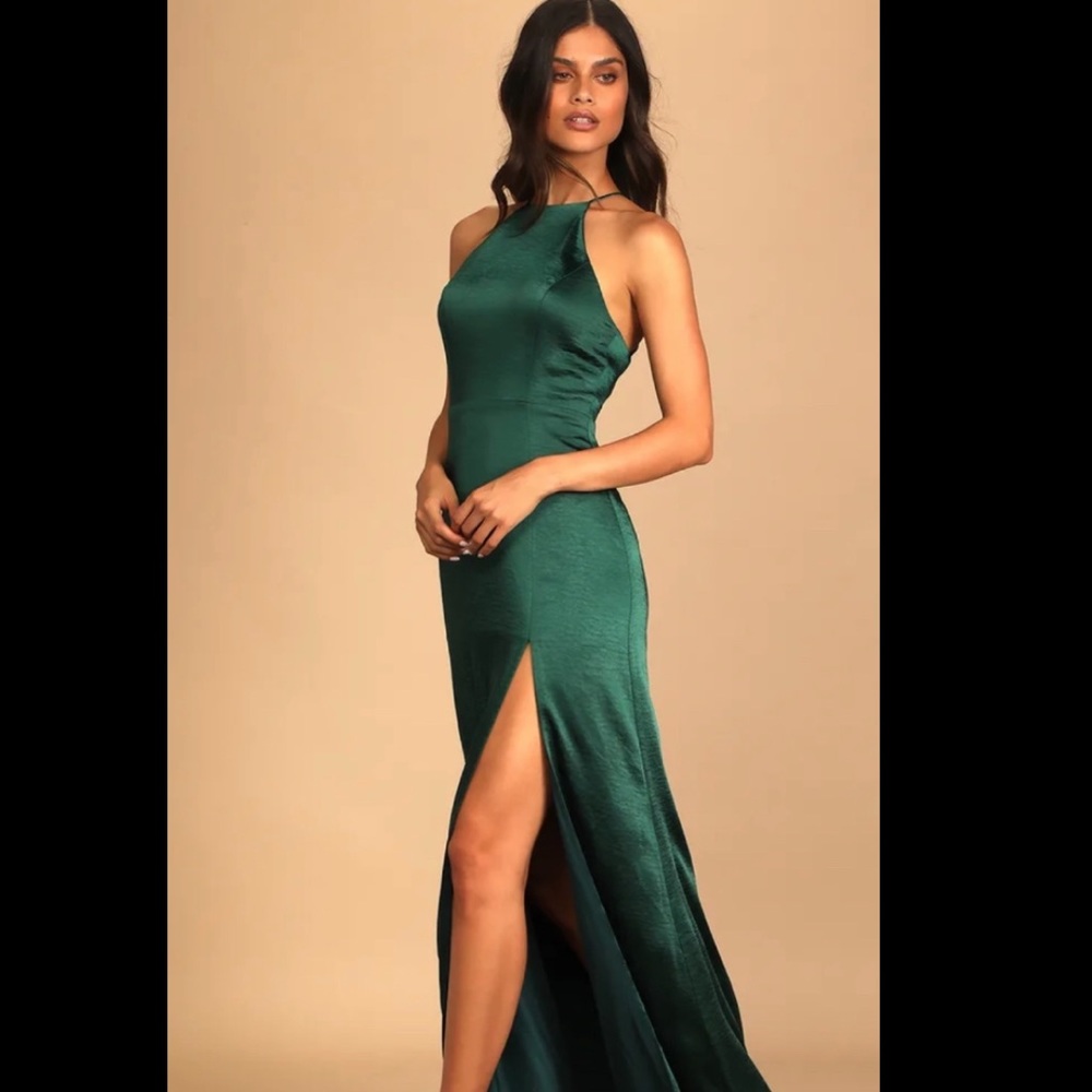 Emerald Green Satin Strappy Maxi Dress